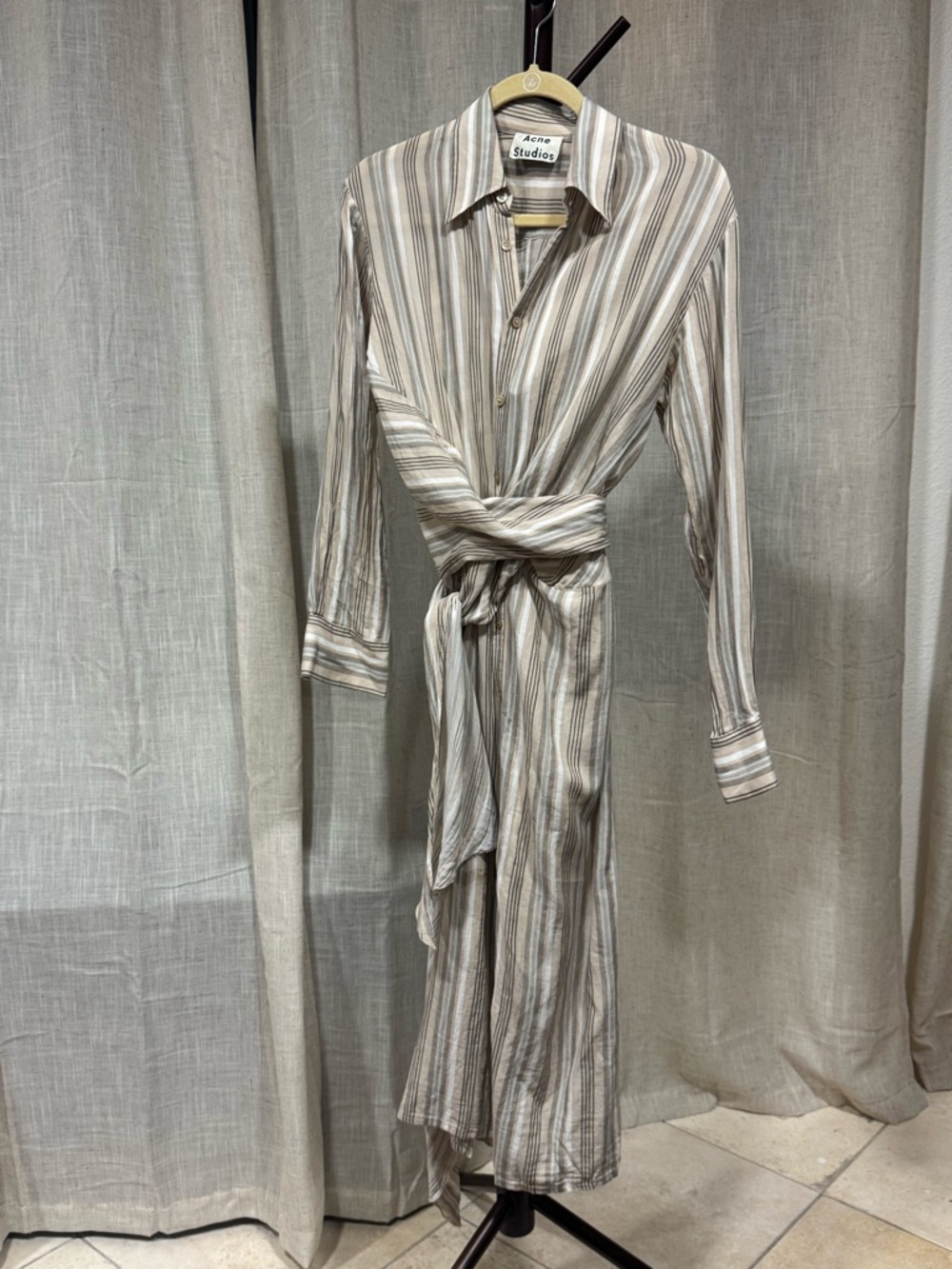 Acne Studios asymmetrical Striped Tie-Waist Shirt Dress - Neutral Stripes - Picture 5 of 7